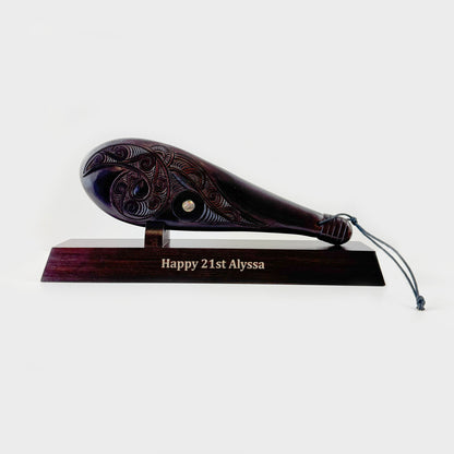 Mahogany Maori Patu on Stand - engraving optional - ShopNZ