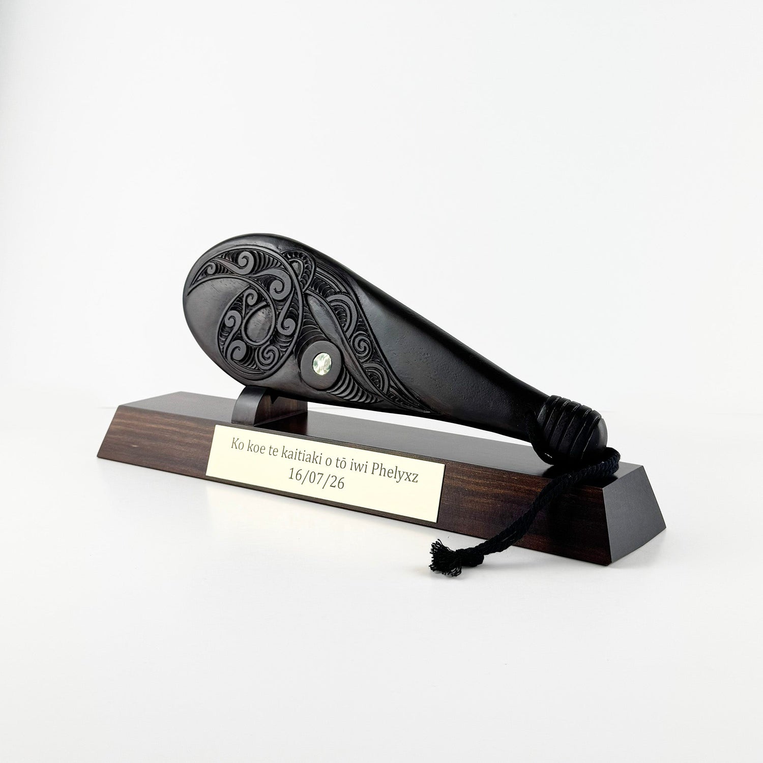 Mahogany Maori Patu with Koru Carving and Optional Stand - ShopNZ