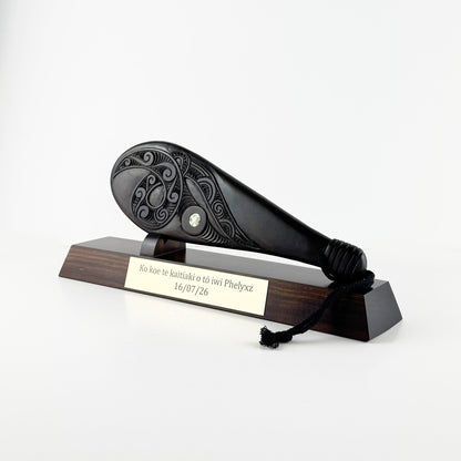 Mahogany Maori Patu with Koru Carving and Optional Stand - ShopNZ