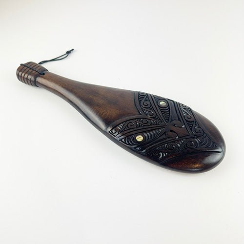 Mahogany Maori Patu with Stylised Wheku Face Carving and Optional Engraving and Gift Box - ShopNZ