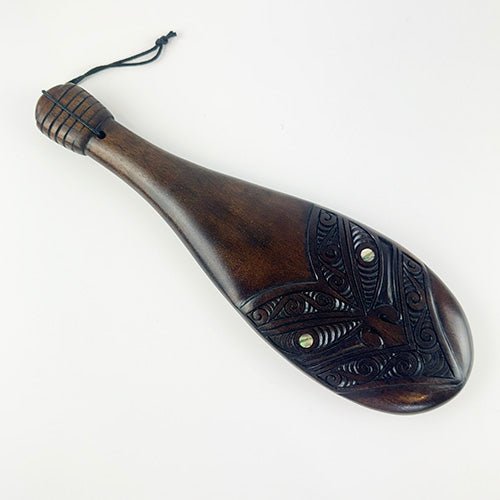 Mahogany Maori Patu with Stylised Wheku Face Carving and Optional Engraving and Gift Box - ShopNZ