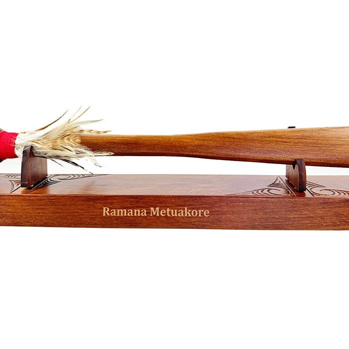 Maori 21st Birthday Taiaha on Stand with Greenstone Tongue - ShopNZ