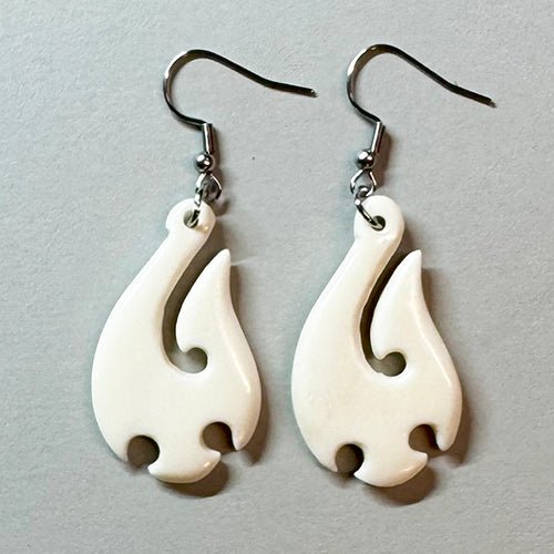 Maori Bone Carved Hook Earrings - ShopNZ
