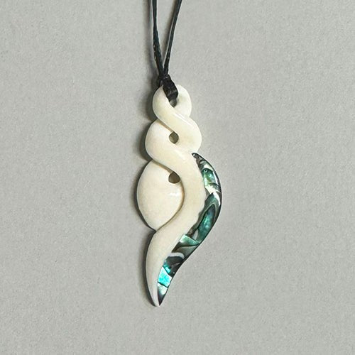 Maori Bone Double Twist Necklace with Paua Tail - ShopNZ