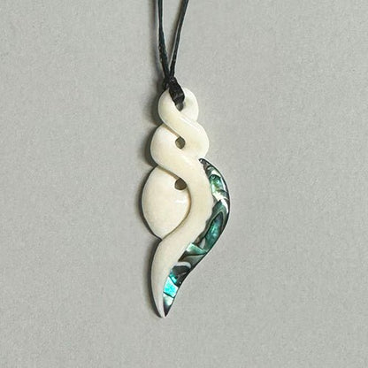 Maori Bone Double Twist Necklace with Paua Tail - ShopNZ