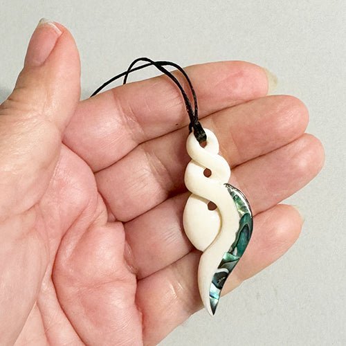 Maori Bone Double Twist Necklace with Paua Tail - ShopNZ