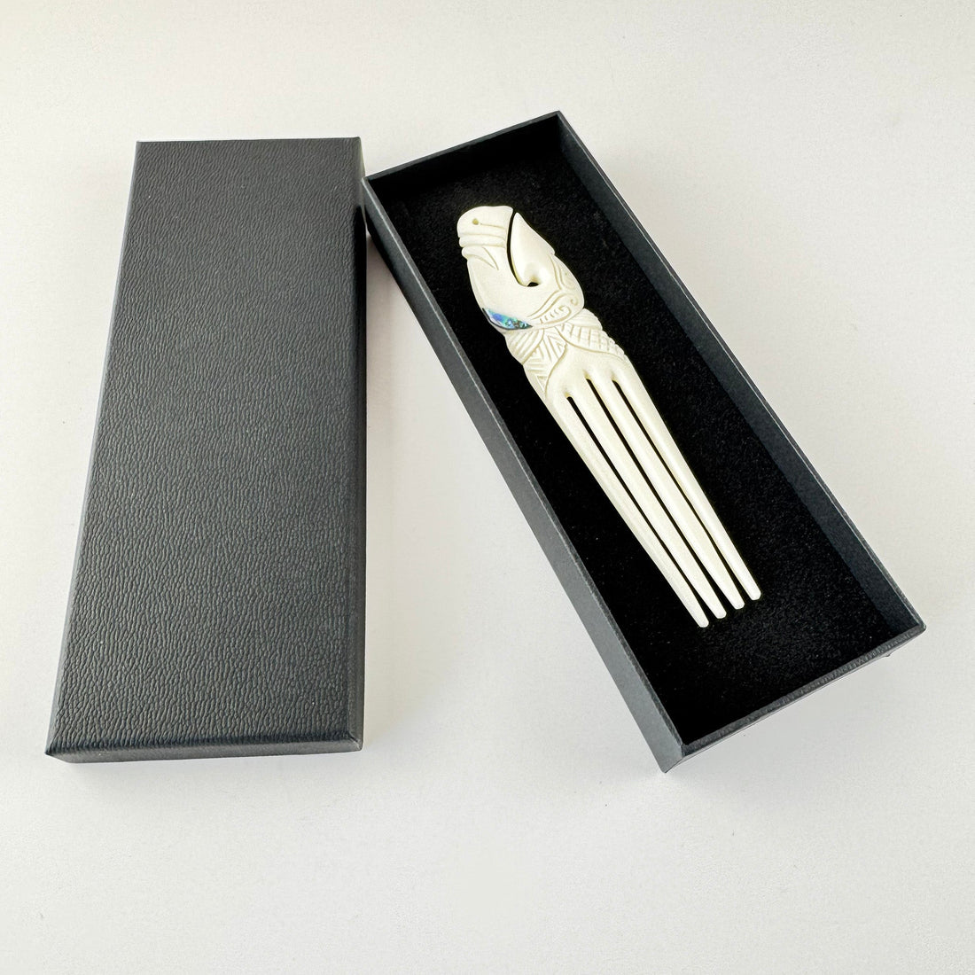 Maori Bone Fish Hook Heru Comb with Paua Trim - ShopNZ