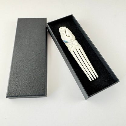 Maori Bone Fish Hook Heru Comb with Paua Trim - ShopNZ
