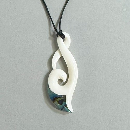 Maori Bone Hook Necklace with Twist Koru and Paua - ShopNZ