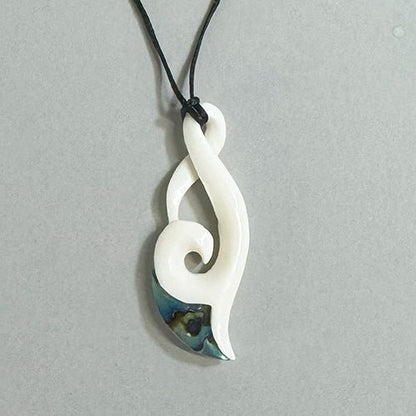 Maori Bone Hook Necklace with Twist Koru and Paua - ShopNZ