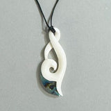 Maori Bone Hook Necklace with Twist Koru and Paua - ShopNZ