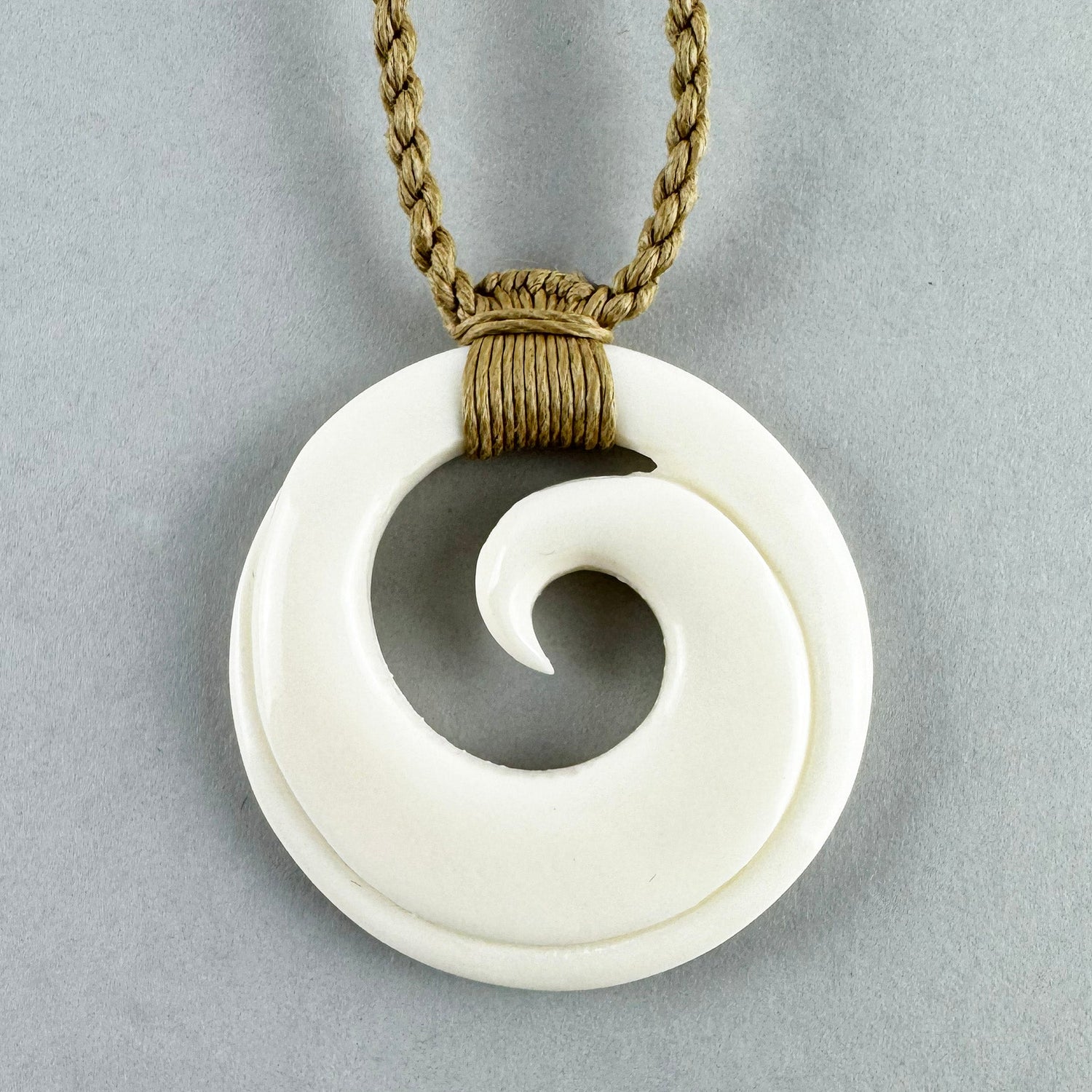 Maori Bone Koru Necklace with String Cord - ShopNZ