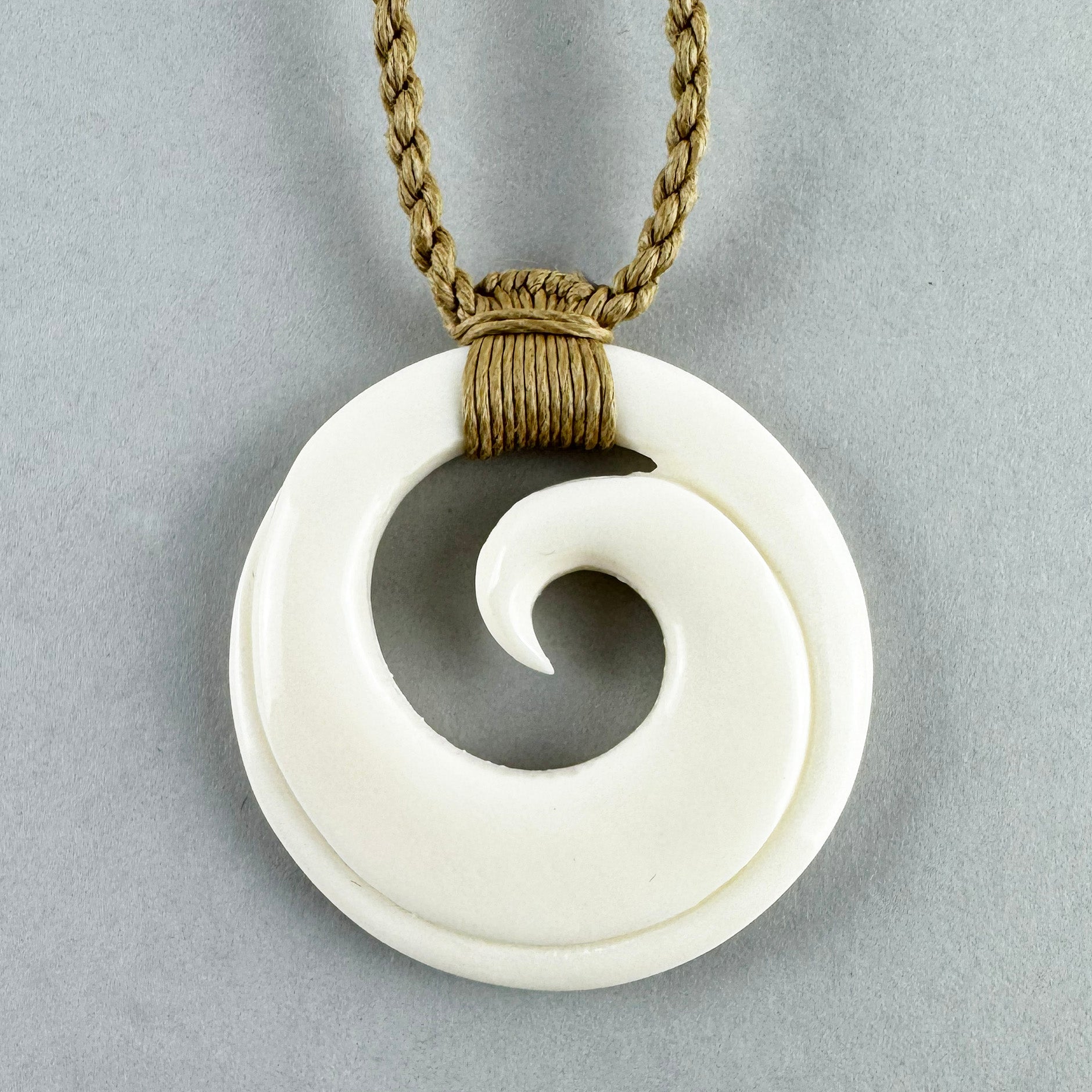 Maori Bone Koru Necklace with String Cord - ShopNZ