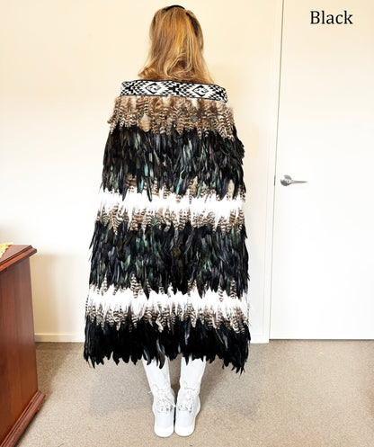 Maori Feather Korowai - Black Brown White and Jade - ShopNZ