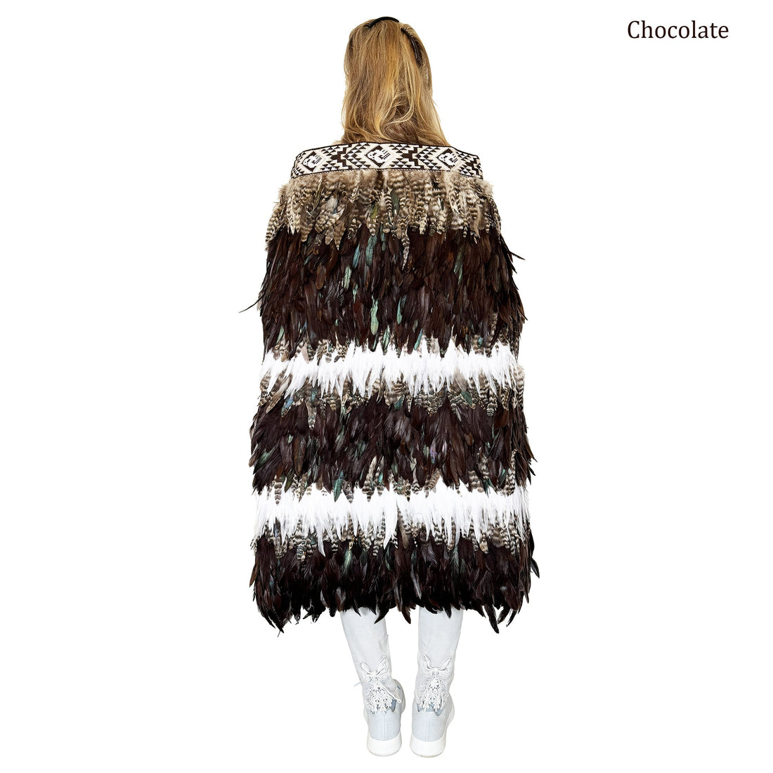 Maori Feather Korowai - Black Brown White and Jade - ShopNZ