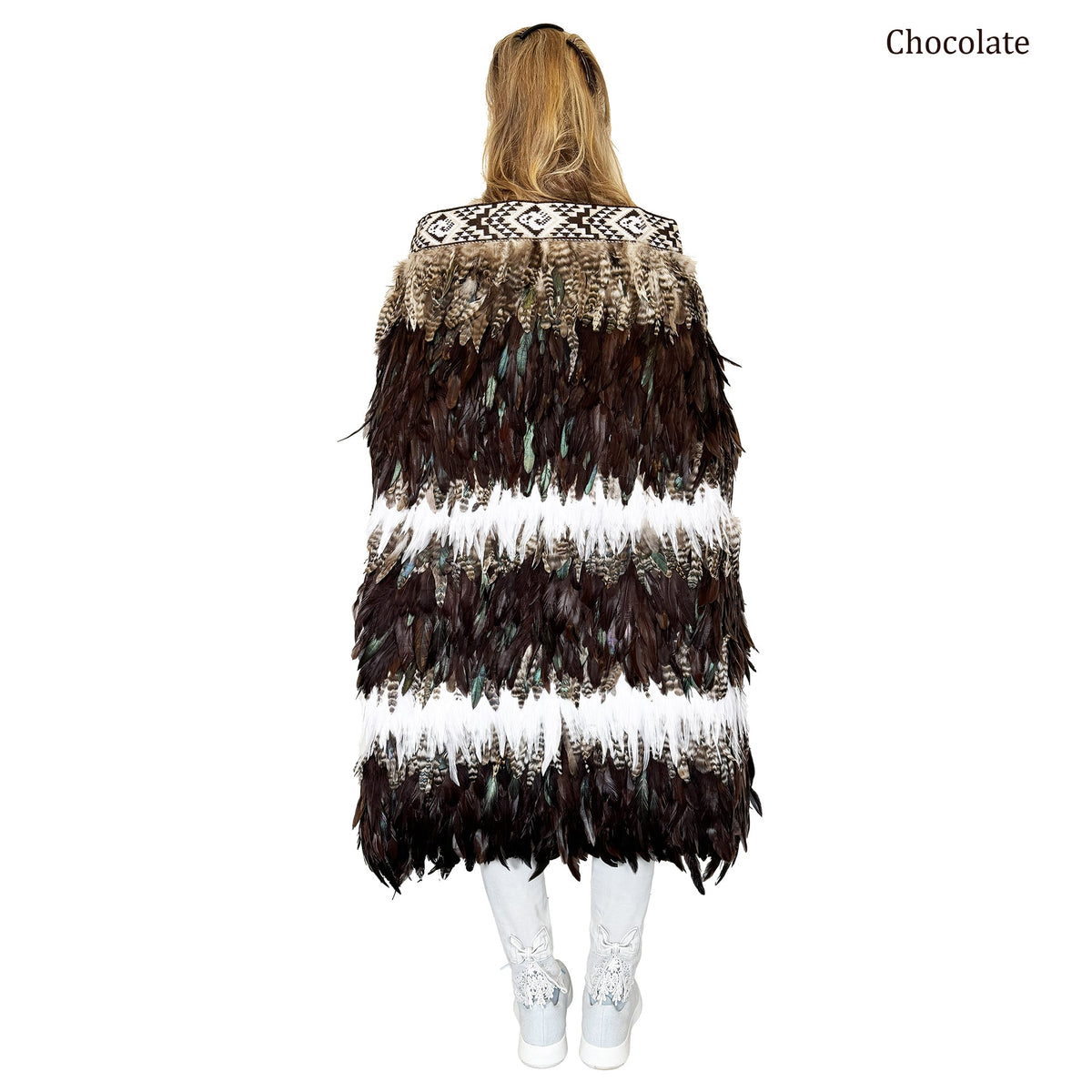 Maori Feather Korowai - Black Brown White and Jade - ShopNZ