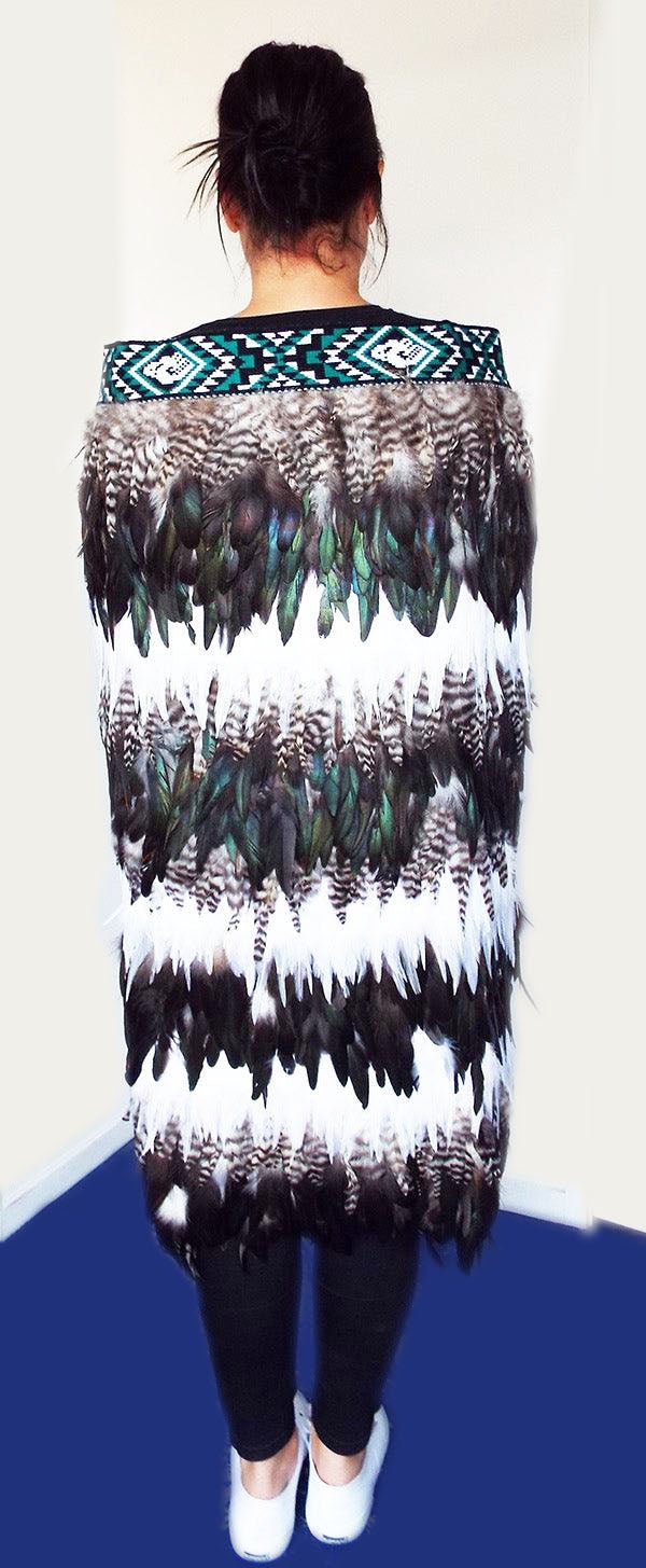 Maori Feather Korowai - White Jade Mottled Stripe - ShopNZ