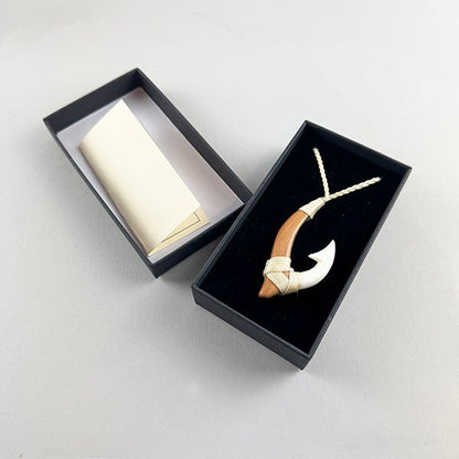 Maori Fish Hook Necklace Made From Bone Wood and Paua - ShopNZ