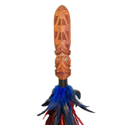 Maori Made Totara Taiaha with Ngutu Kaka Carving - ShopNZ