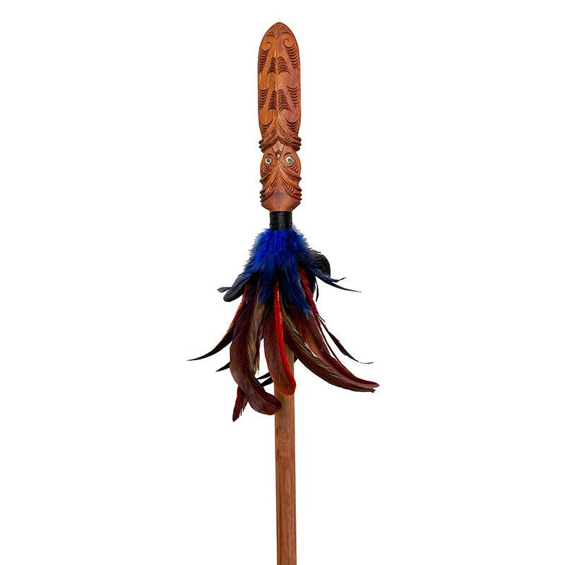 Maori Made Totara Taiaha with Ngutu Kaka Carving - ShopNZ