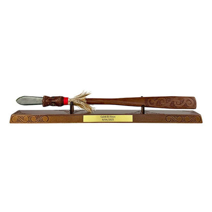 Maori Taiaha With Greenstone Tongue on Stand - ShopNZ