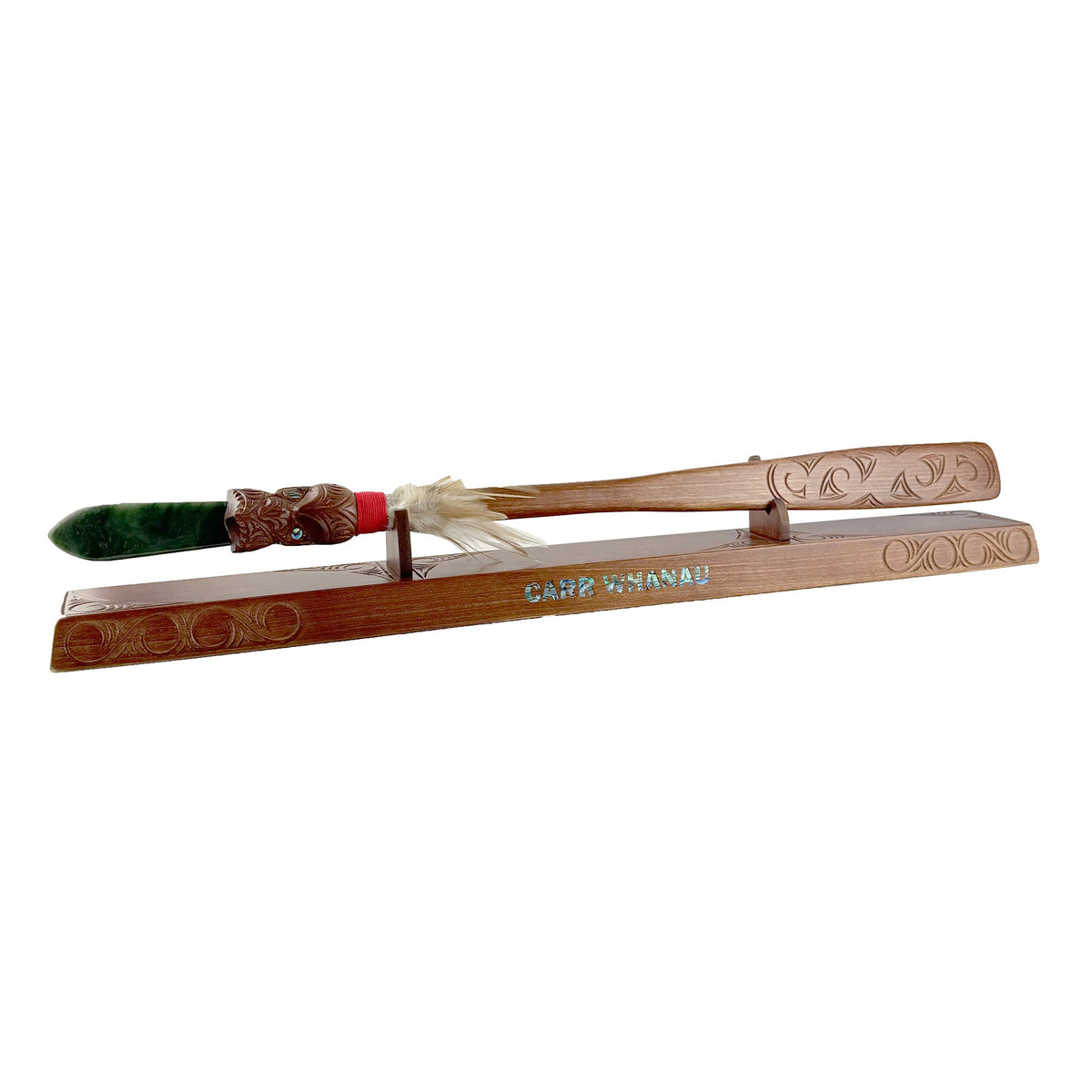 Māori Taiaha With Greenstone Tongue on Stand - ShopNZ