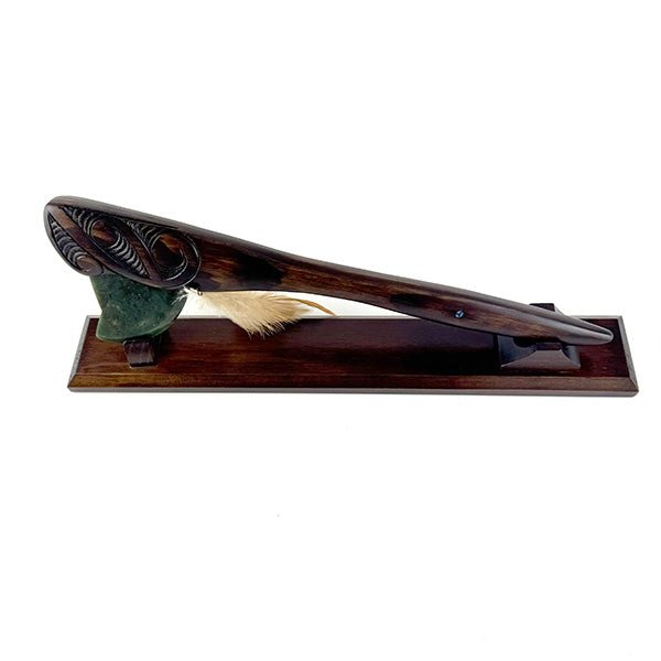 Medium Size Maori Tewhatewha on Stand with Pounamu Blade - ShopNZ