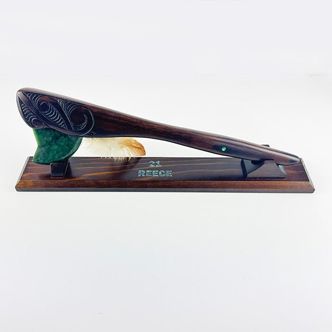 Medium Size Maori Tewhatewha on Stand with Pounamu Blade - ShopNZ