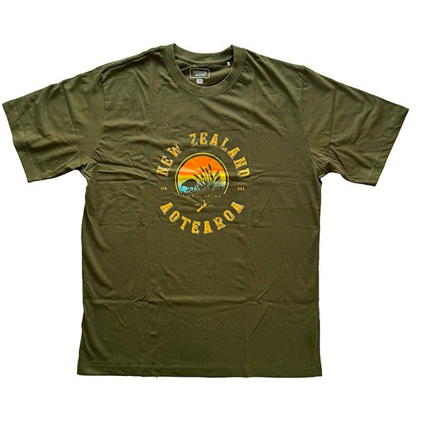 Mens Khaki NZ Aotearoa Kiwi Souvenir T-shirt - ShopNZ