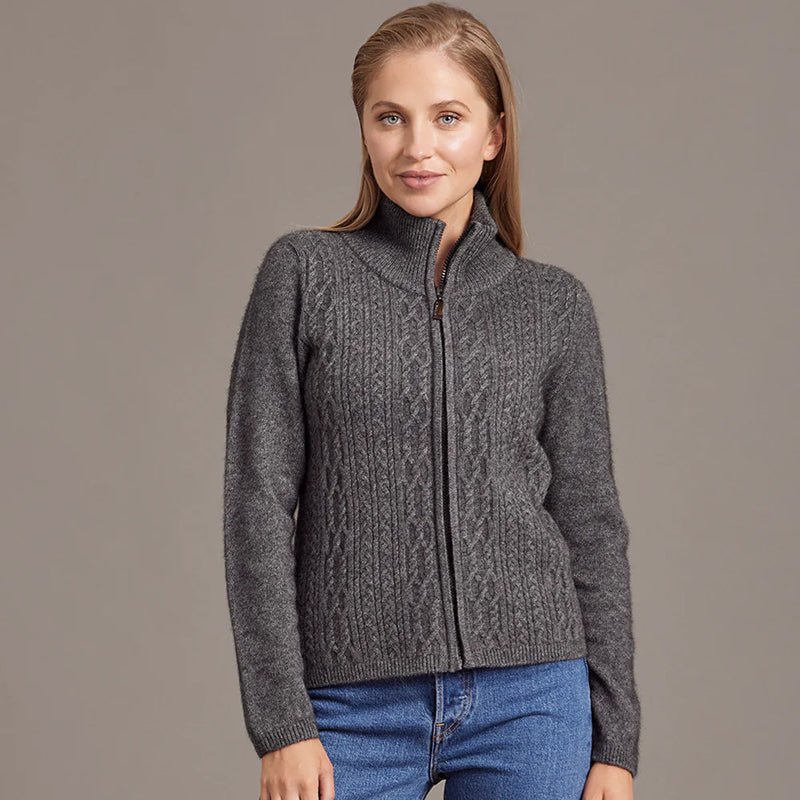 Merino Possum Silk Zip Cable Jacket - ShopNZ