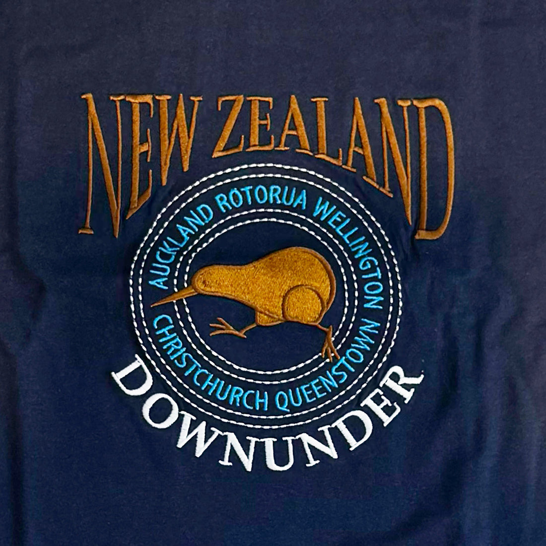 Navy Mens NZ Souvenir T-shirt with Embroidered Running Kiwi Bird - ShopNZ