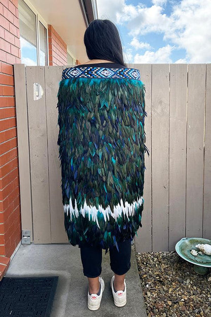 Ngāti Kahungunu Māori Paua Blue Full Length Korowai Cloak - ShopNZ
