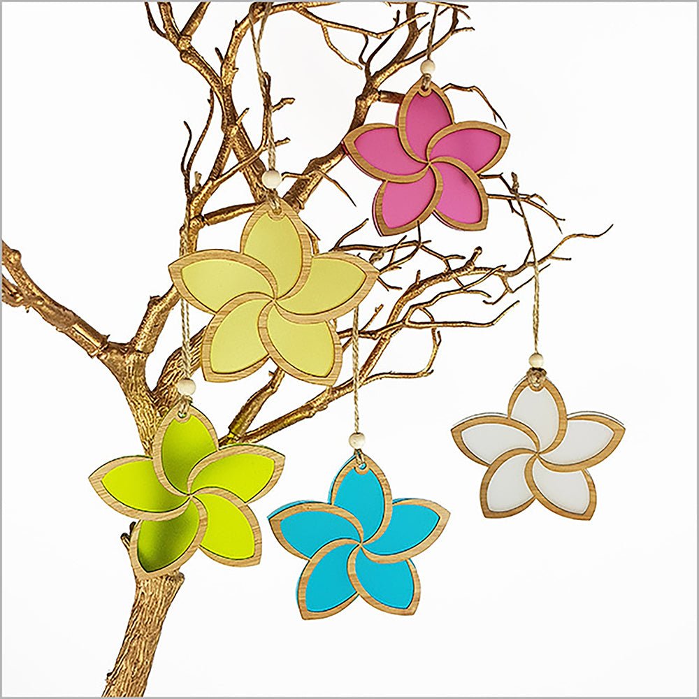 NZ Acrylic and Bamboo Frangipani Flower Christmas Tree Decoration - ShopNZ