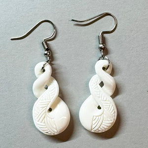NZ Bone Maori Double Twist Earrings - ShopNZ