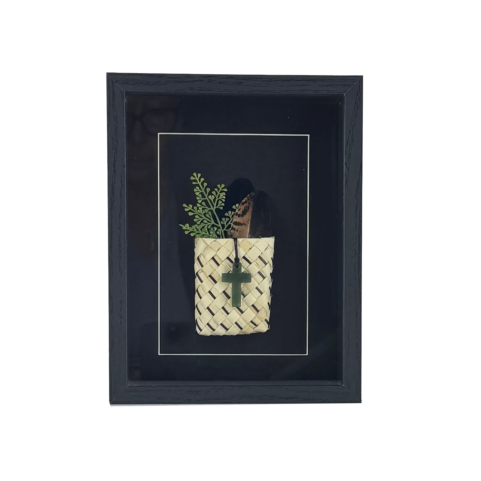 NZ Genuine NZ Greenstone Cross in Shadow Box Wall Art - ShopNZ
