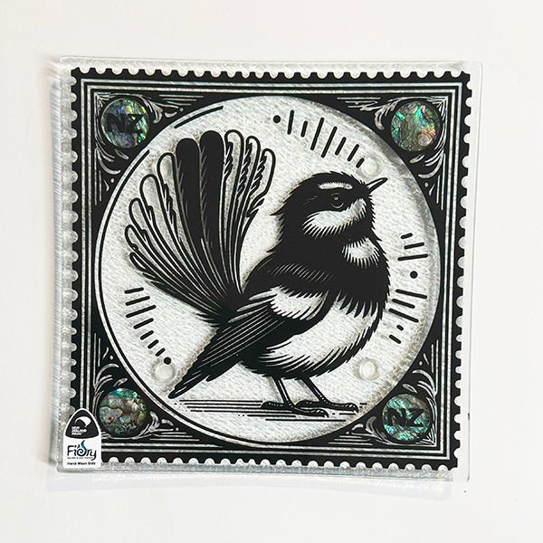 NZ Made Fantail Bird Glass Plate and Stand - ShopNZ