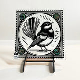 NZ Made Fantail Bird Glass Plate and Stand - ShopNZ