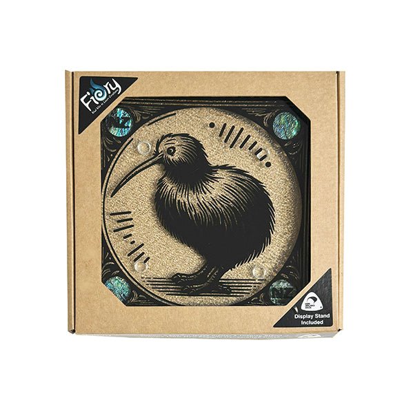 NZ Made Kiwi Bird Glass Plate and Stand - ShopNZ