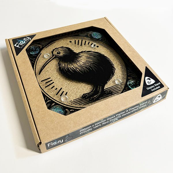 NZ Made Kiwi Bird Glass Plate and Stand - ShopNZ
