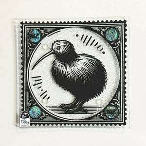 NZ Made Kiwi Bird Glass Plate and Stand - ShopNZ