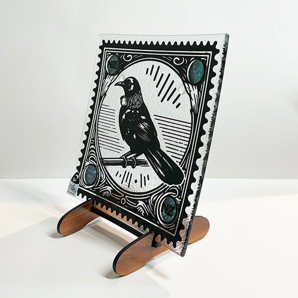 NZ Made Tui Bird Glass Plate and Stand - ShopNZ