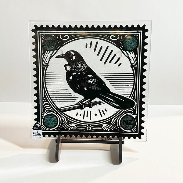 NZ Made Tui Bird Glass Plate and Stand - ShopNZ