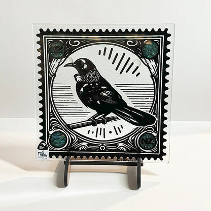 NZ Made Tui Bird Glass Plate and Stand - ShopNZ