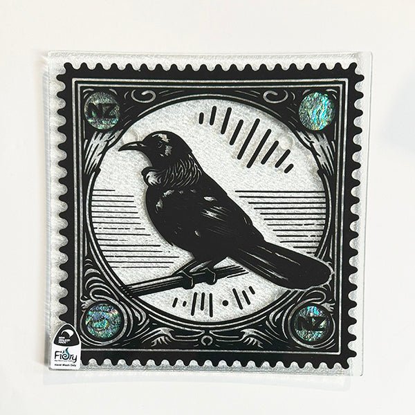 NZ Made Tui Bird Glass Plate and Stand - ShopNZ