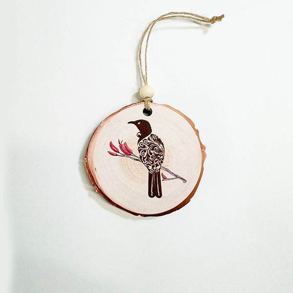 NZ Made Tui Bird Wood Slice Ornament - ShopNZ