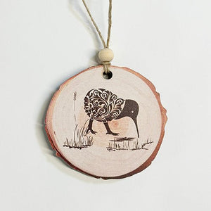 NZ Made Wood Slice Kiwi Bird Ornament - ShopNZ