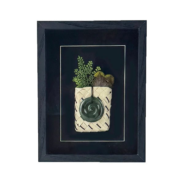 NZ Māori Twist Koru Greenstone Necklace in Shadow Box Wall Art - ShopNZ