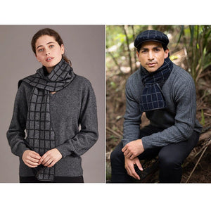 NZ Merino Possum Check Scarf with Leather Trim - ShopNZ