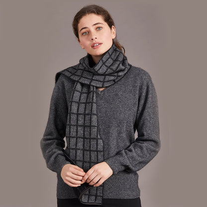 NZ Merino Possum Silk Check Scarf with Leather Trim - ShopNZ