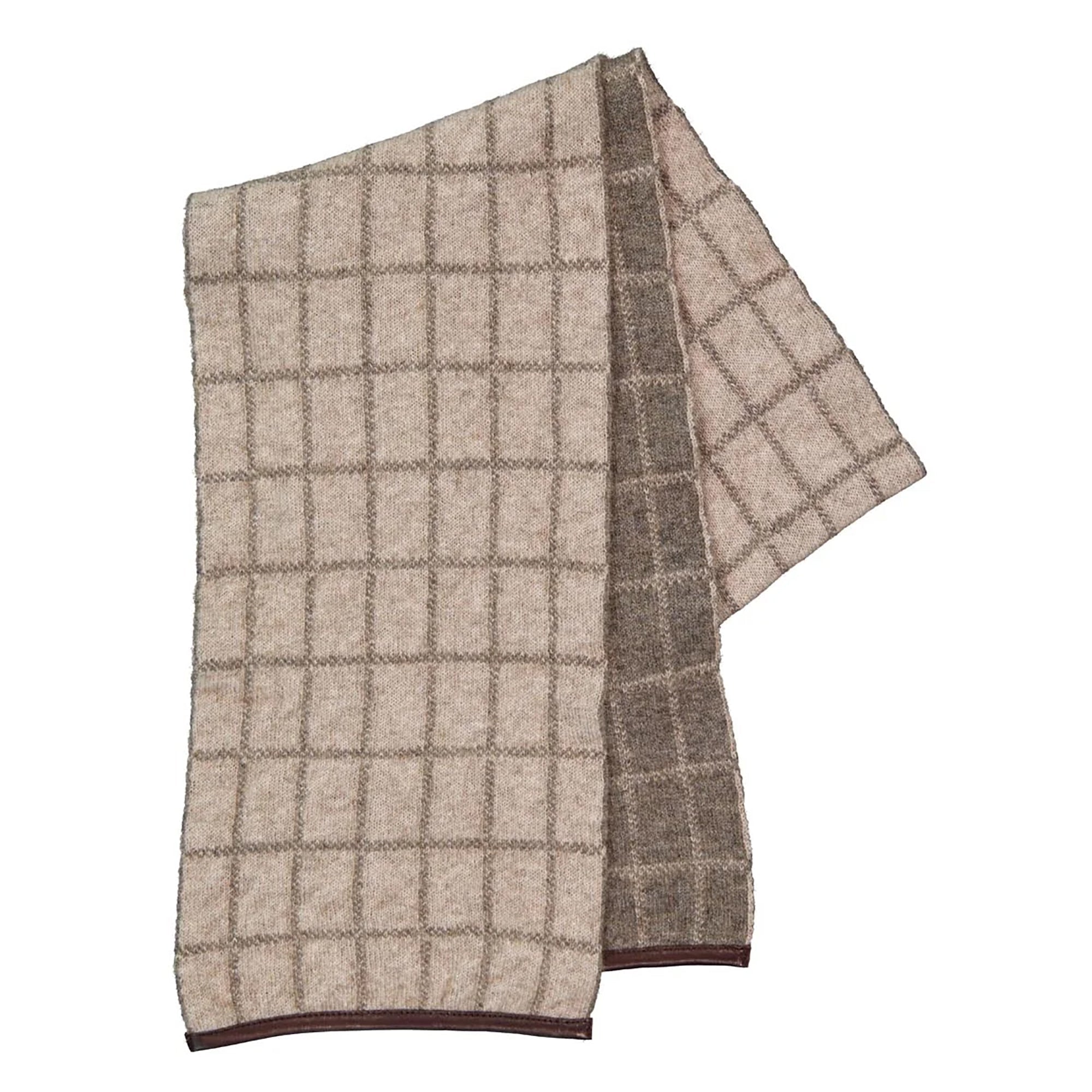 NZ Merino Possum Silk Check Scarf with Leather Trim - ShopNZ